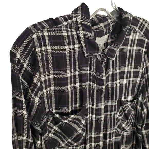 Lucky Brand Womens Size L Shirt Button Plaid Split Back Peplum Skirted Shirttail - Picture 4 of 9